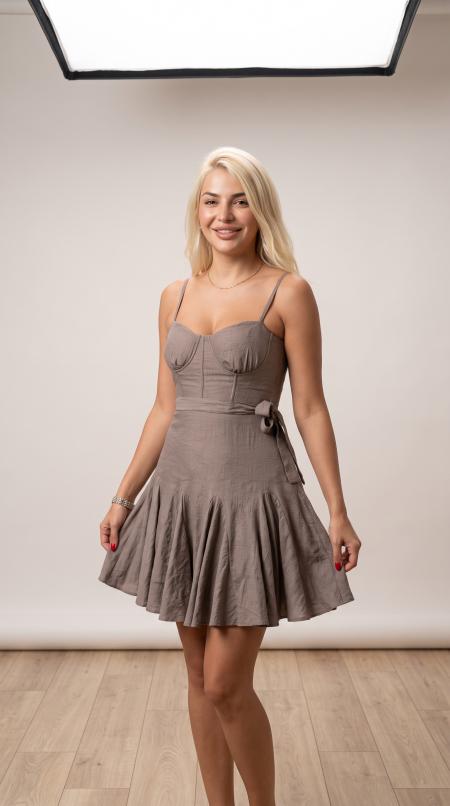 Kuşak Detaylı Askılı Mini Elbise
