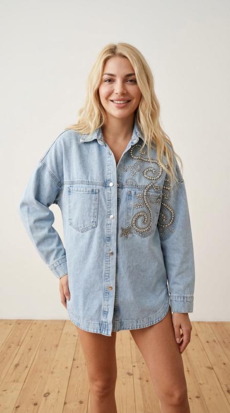 Taşlı Denim Kot Ceket 