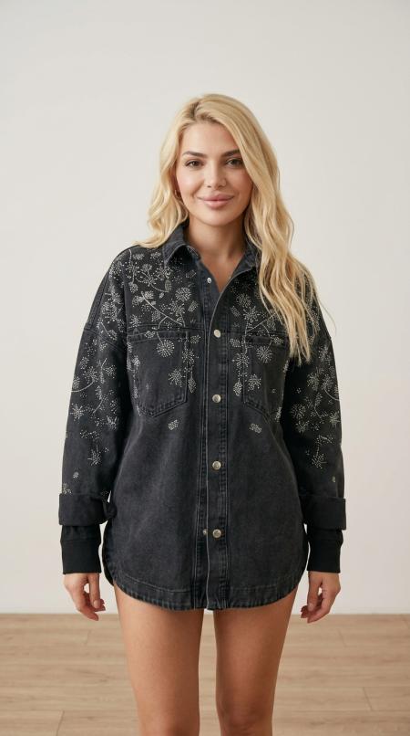 Siyahtaşlı denim ceket