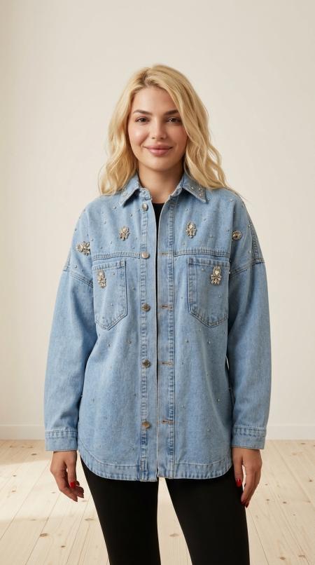 Taşlı denim ceket