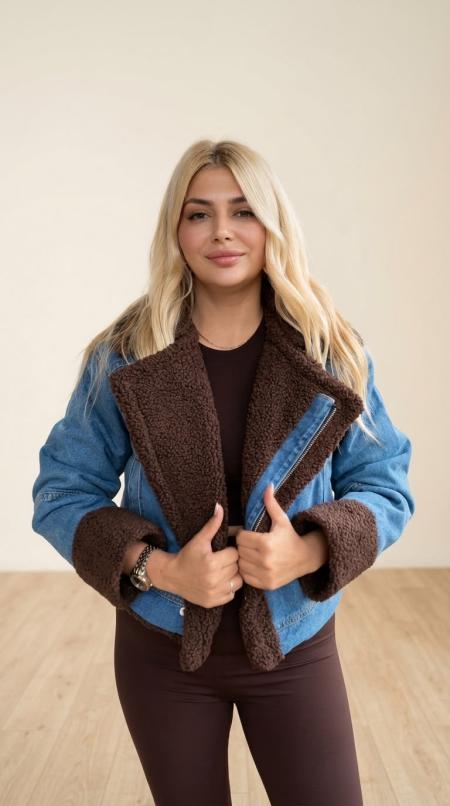 Şişme Kürklü Denim Mont